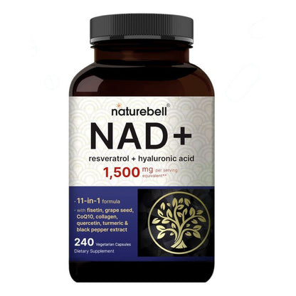 إن إيه دي+ مع ريسفيراترول وحمض الهيالورونيك NatureBell NAD+ Resveratrol + Hyaluronic Acid — 240 كبسولة