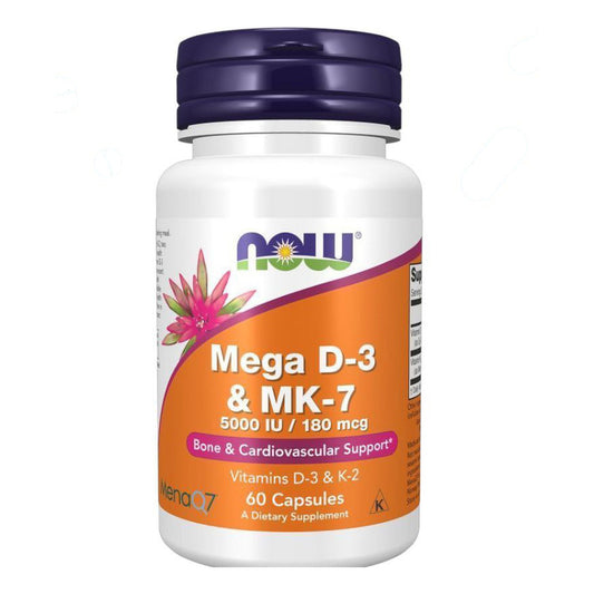 ميجا فيتامين د3 مع ك2 NOW Mega Vitamin D3 & K2 5,000 وحدة + 180 مكجم — 60 كبسولة