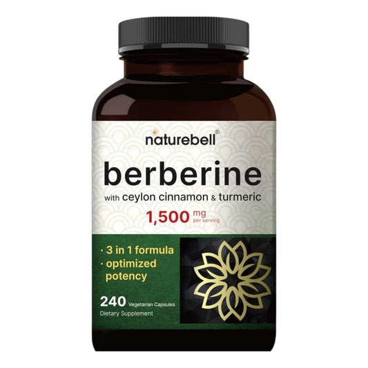 بربرين مع قرفة سيلانية وكركمين NatureBell Berberine + Ceylon Cinnamon + Turmeric — 240 كبسولة