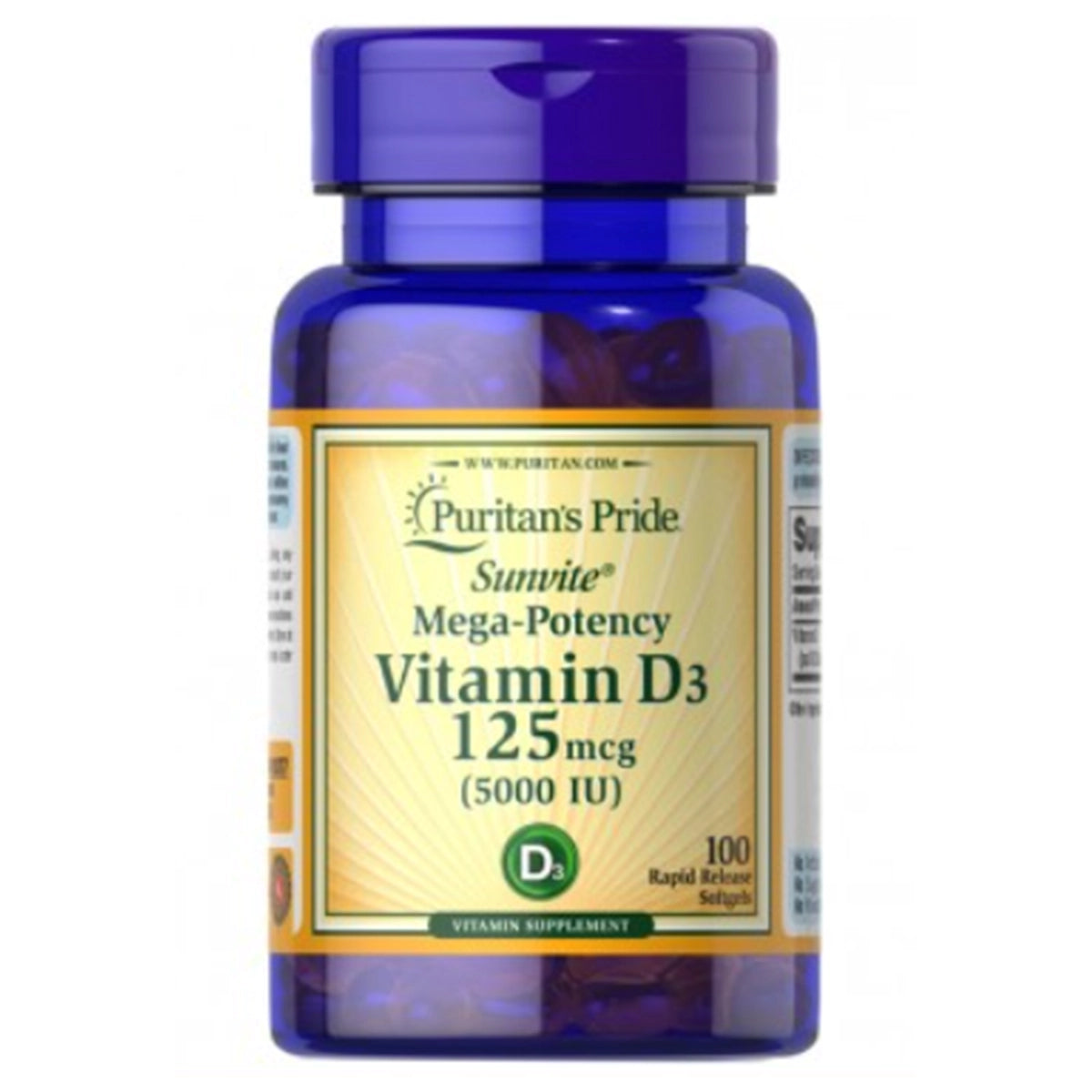 فيتامين د Puritan's Pride Vitamin D3 5,000 وحدة — 100 سوفت جيل