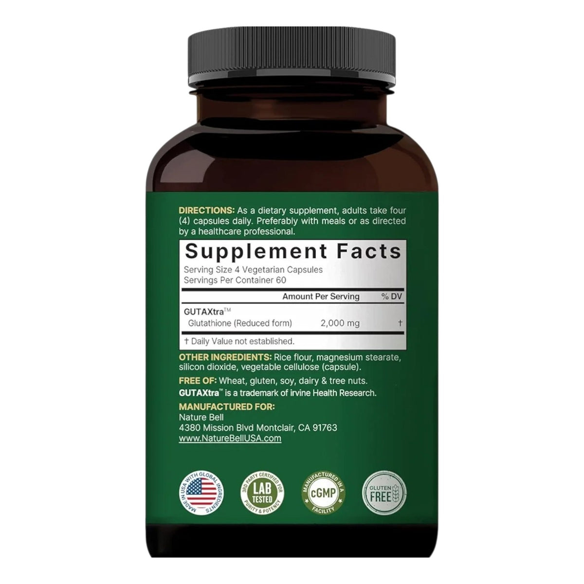 جلوتاثيون مخفض NatureBell Glutathione 500 مجم — 240 كبسولة