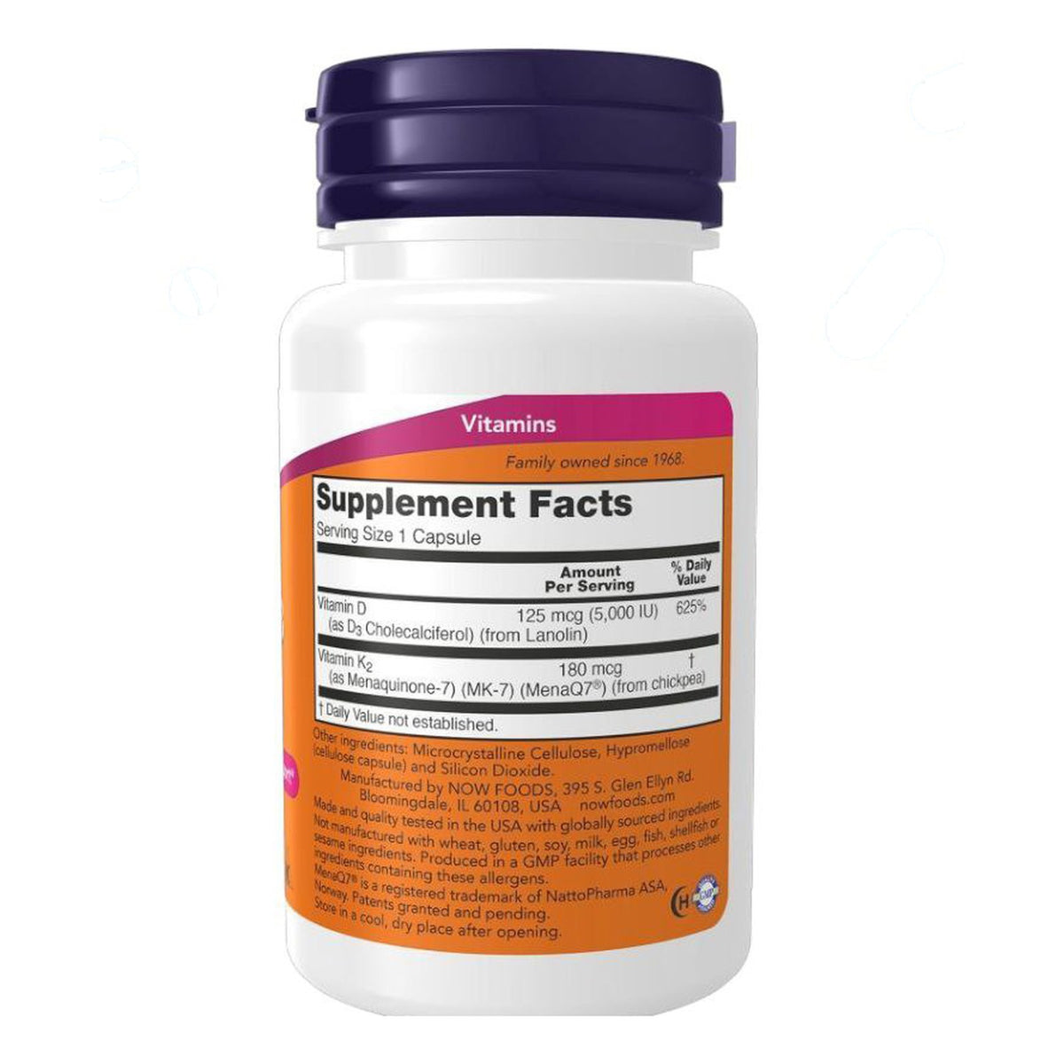 ميجا فيتامين د3 مع ك2 NOW Mega Vitamin D3 & K2 5,000 وحدة + 180 مكجم — 60 كبسولة