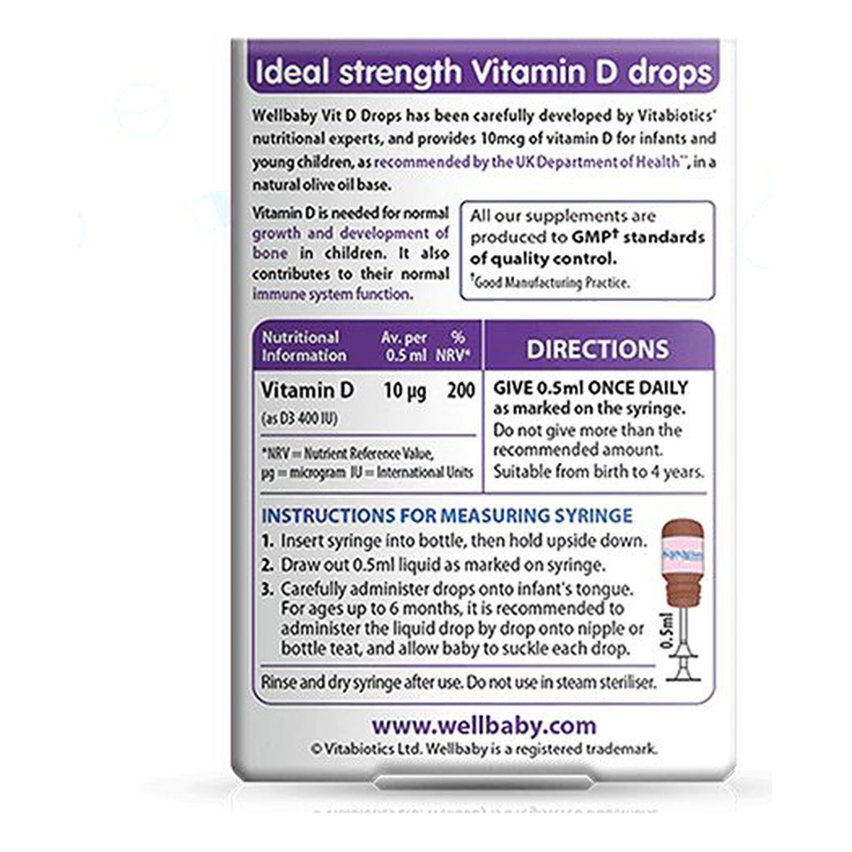 ويل بيبي فيتامين د3 نقط للأطفال Vitabiotics Wellbaby Vitamin D3 Drops — 30 مل
