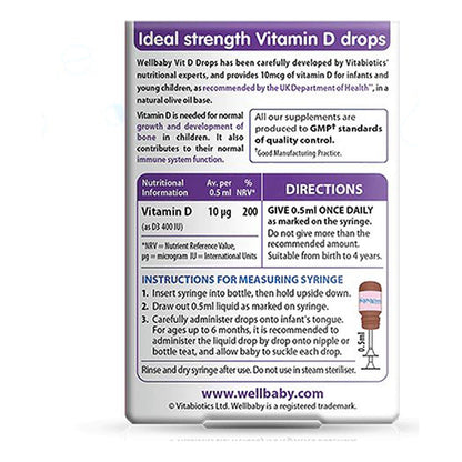 ويل بيبي فيتامين د3 نقط للأطفال Vitabiotics Wellbaby Vitamin D3 Drops — 30 مل