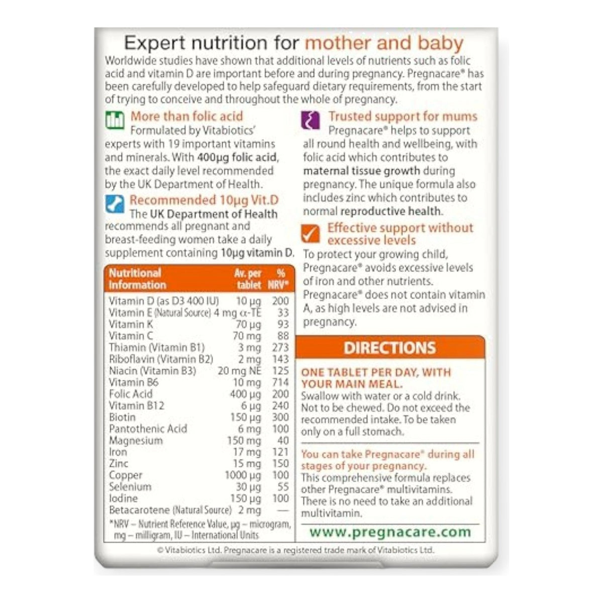 بريجناكير أوريجينال للحوامل Vitabiotics Pregnacare Original — 30 قرص