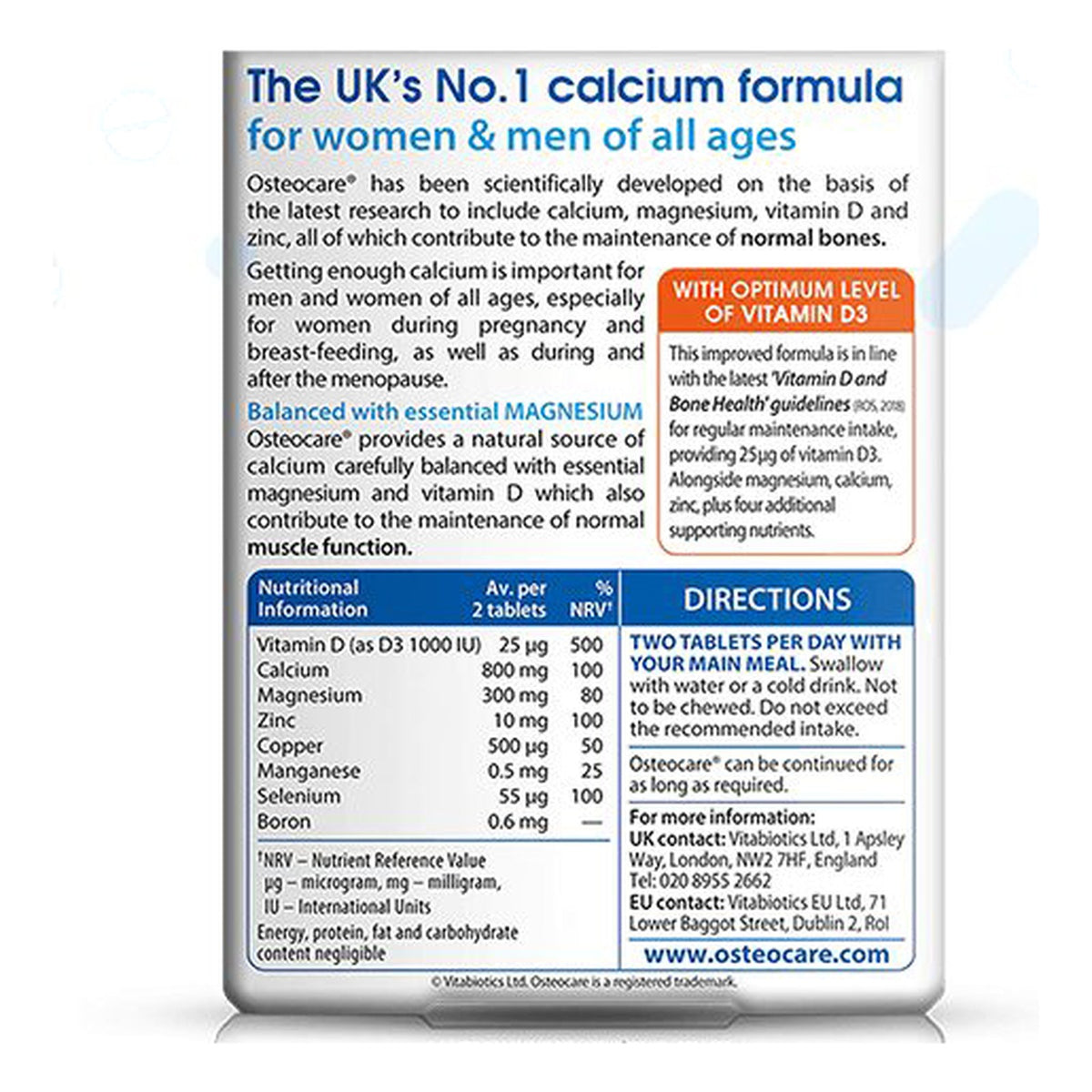 أوستيوكير أوريجينال للعظام Vitabiotics Osteocare Original — 30 قرص