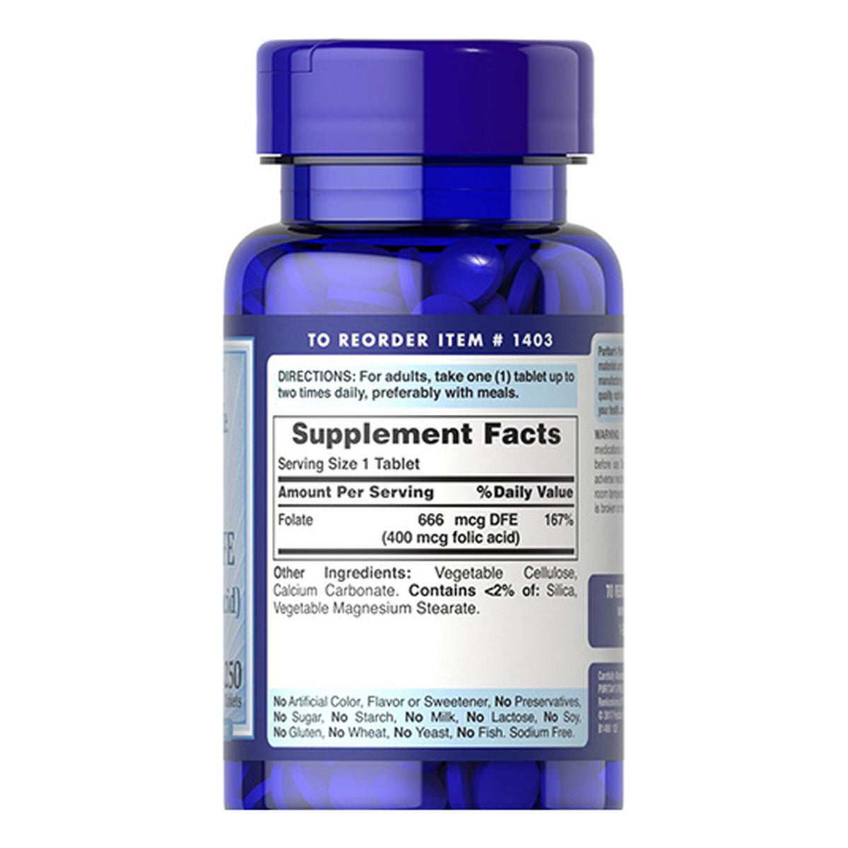 حمض الفوليك Puritan's Pride Folic Acid 400 مكجم — 250 قرص