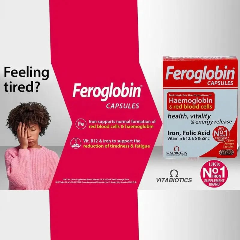 فيروجلوبين حديد بالفيتامينات Vitabiotics Feroglobin — 30 كبسولة