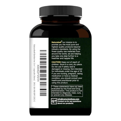 بربرين مع قرفة سيلانية وكركمين NatureBell Berberine + Ceylon Cinnamon + Turmeric — 240 كبسولة