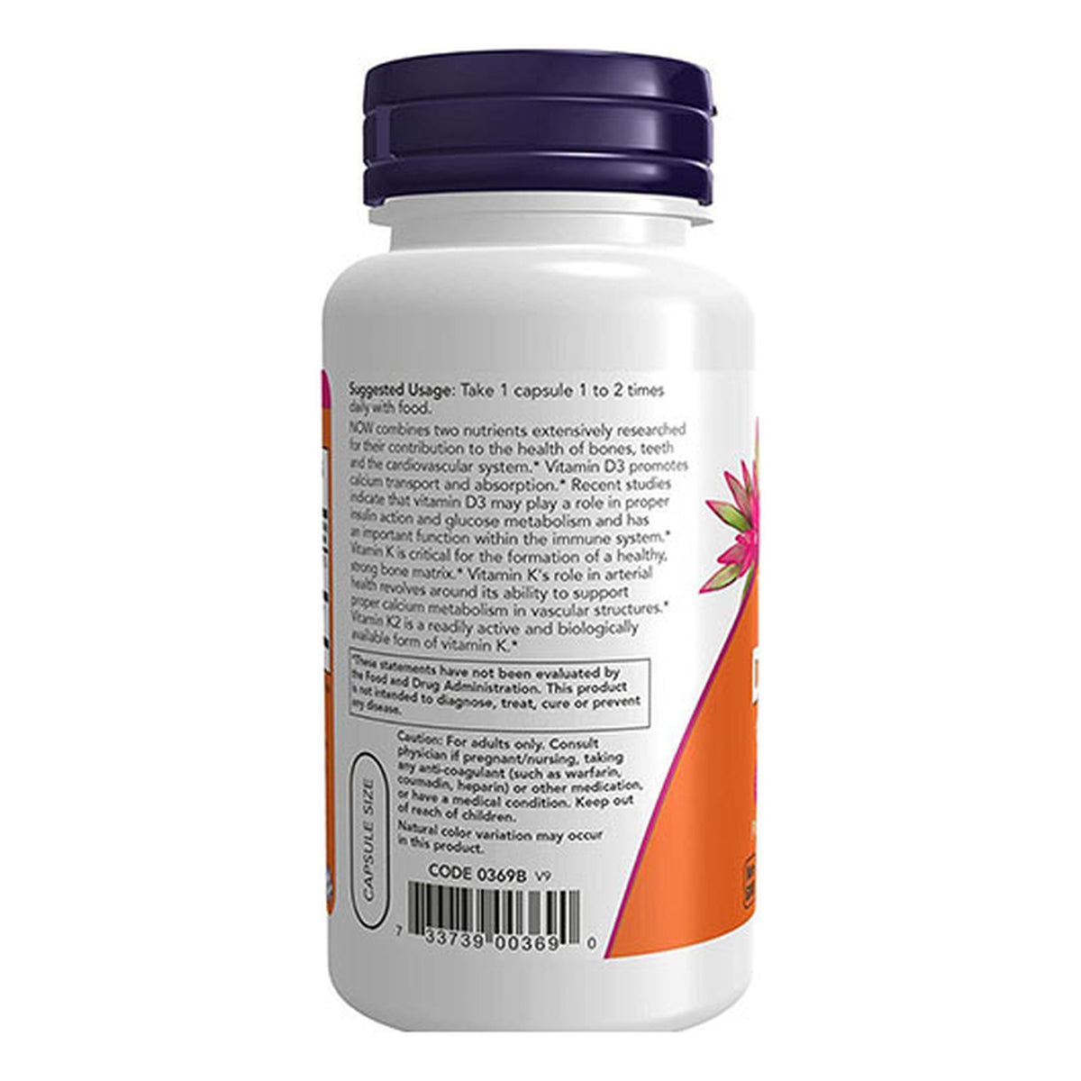 فيتامين د3 مع ك2 NOW Vitamin D3 & K2 1,000 وحدة + 45 مكجم — 120 كبسولة