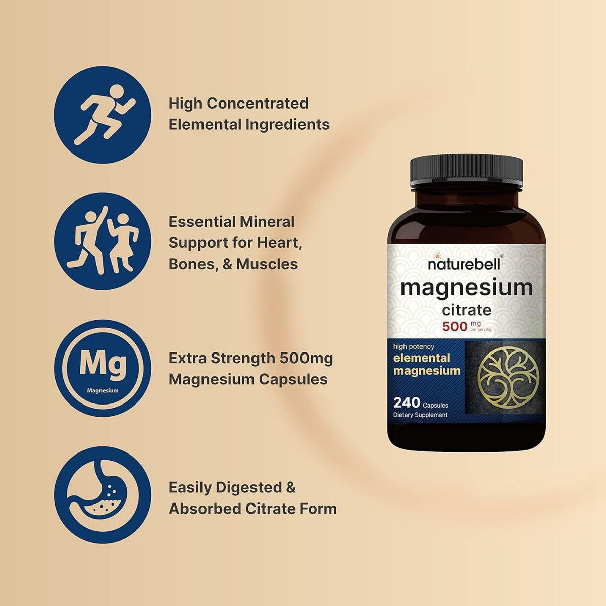 مغنيسيوم سترات NatureBell Magnesium Citrate — 240 كبسولة