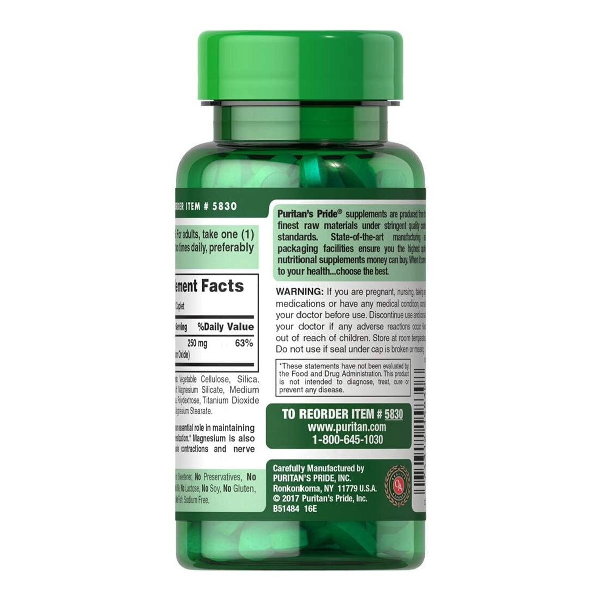 مغنيسيوم Puritan's Pride Magnesium 250 مجم — 100 قرص
